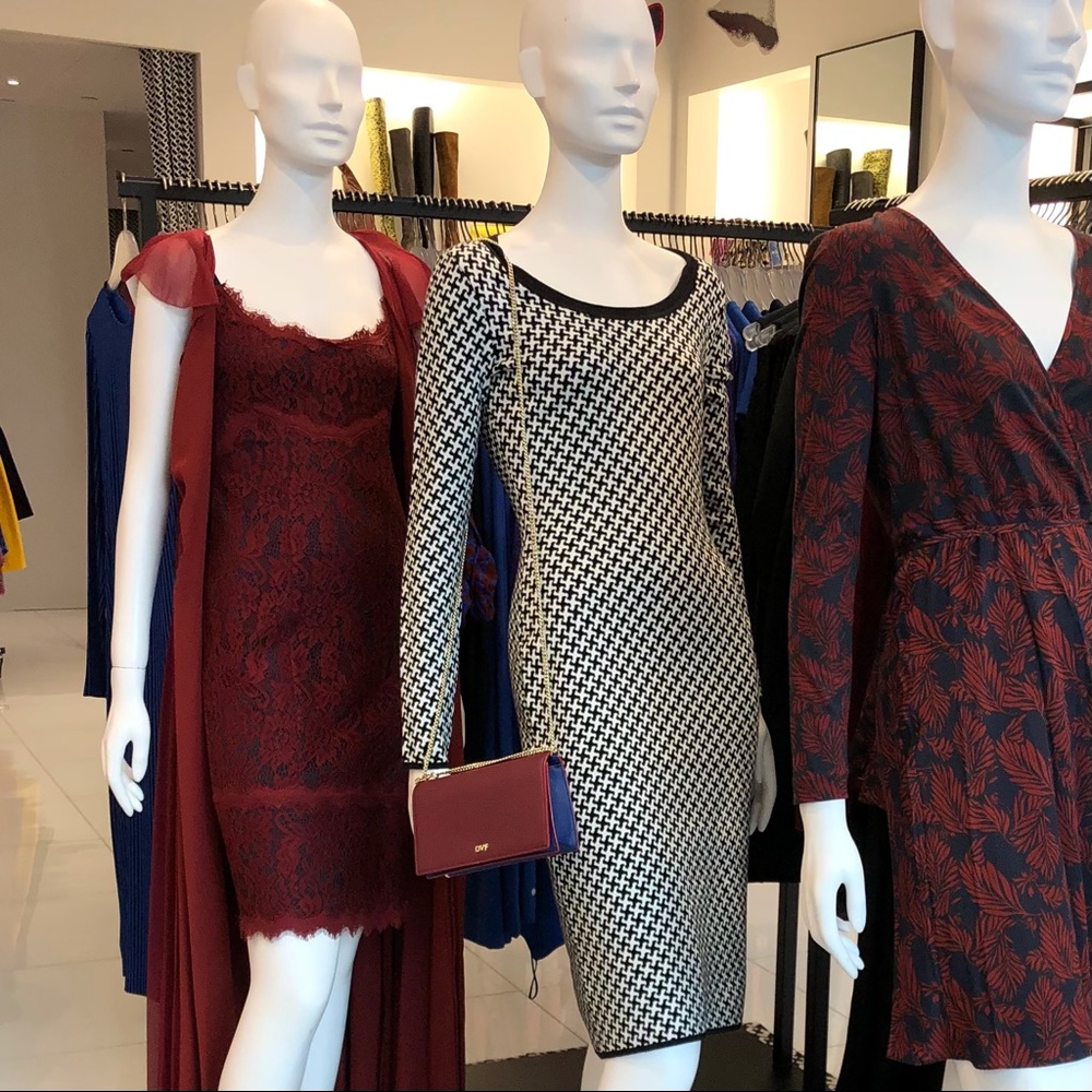 Dvf Houndstooth long sleeve fleece dress
